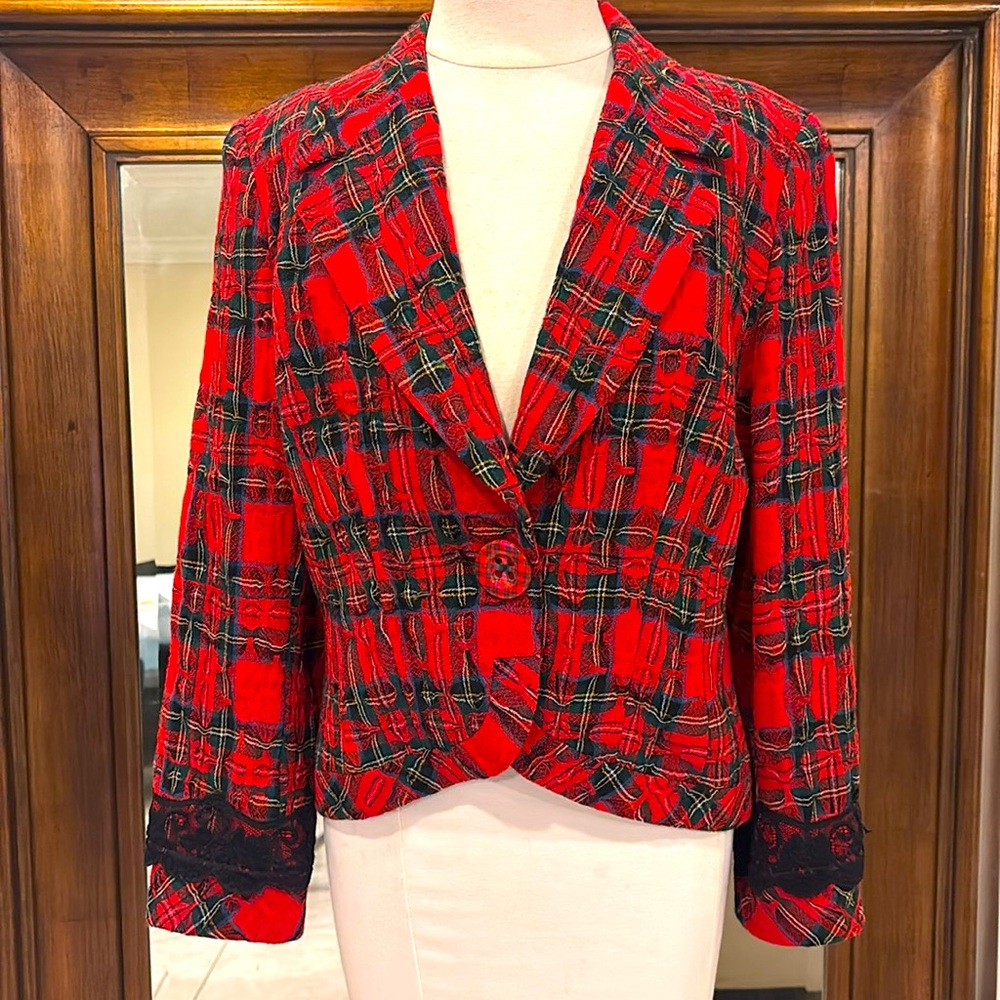 Cara Lotti Paris Red Plaid Jacket Size 44